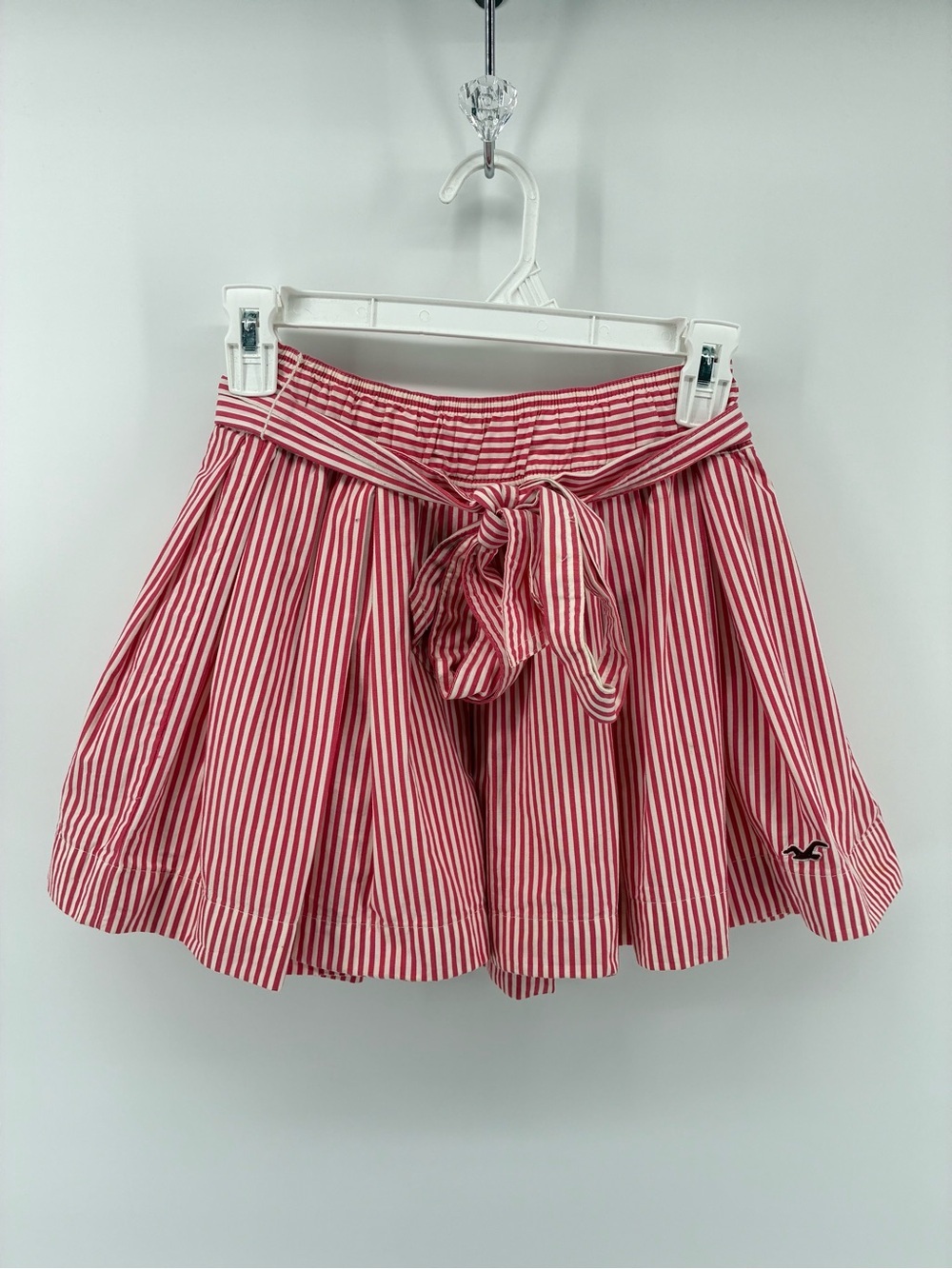 Hollister Red and White Striped Tie-Waist Skater Skirt